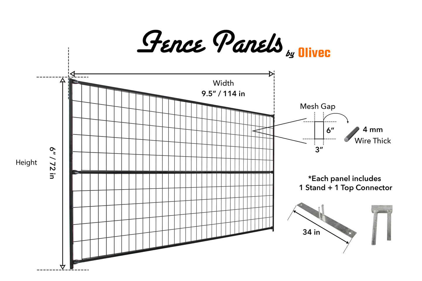 6H x 9.5L Fence Panel - Powder Coat