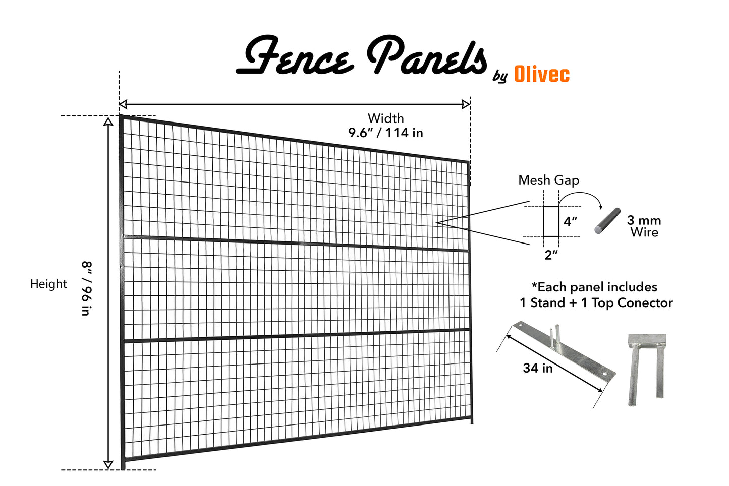 8Hx9’6L Fence Panel - Powder Coat